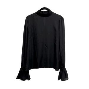 The Impeccable Pig Black mockneck blouse with bell sleeves women’s size medium